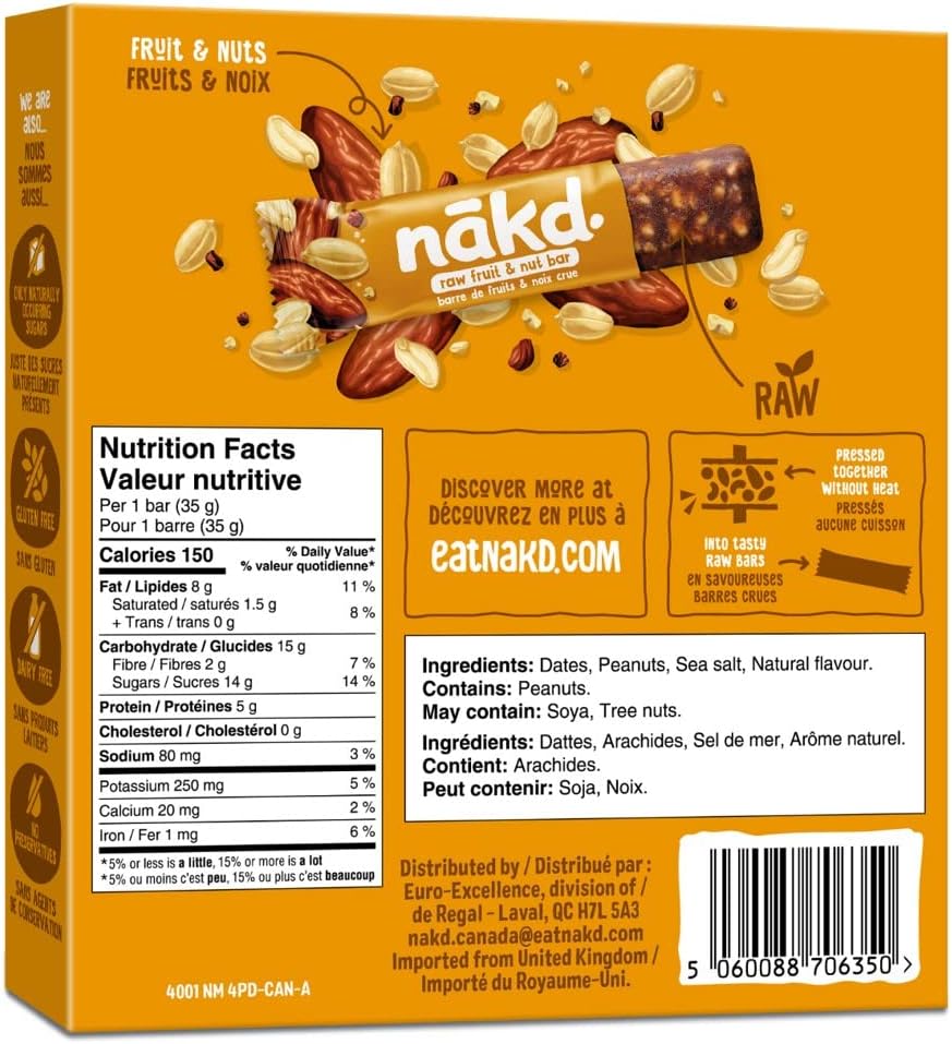 Nakd. Peanut Delight Bars back of box
