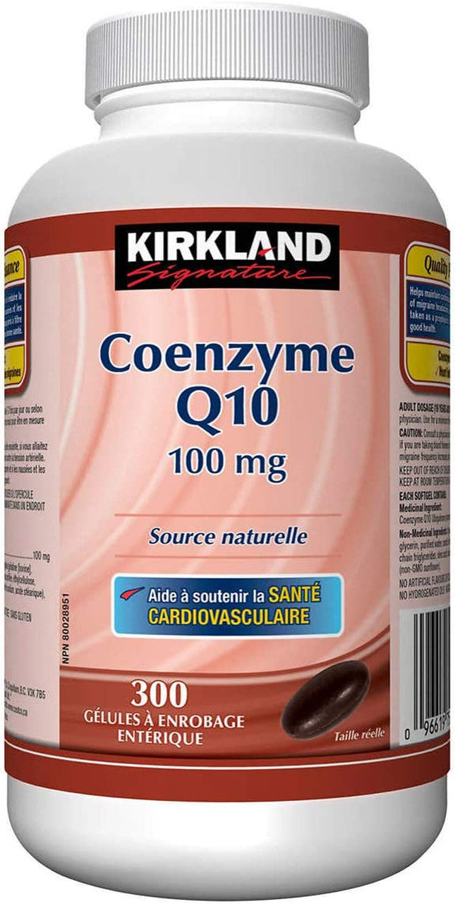 Kirkland Coenzyme Q10, 100mg, 300 enteric coated softgels, {Imported from Canada}