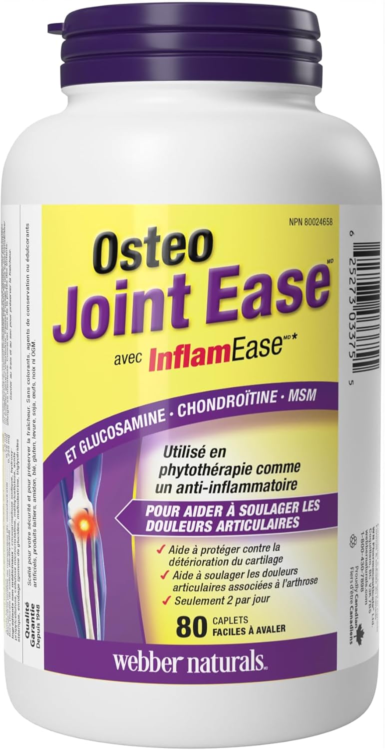 Osteo Joint Ease supplement bottle with purple cap and label on a white background
