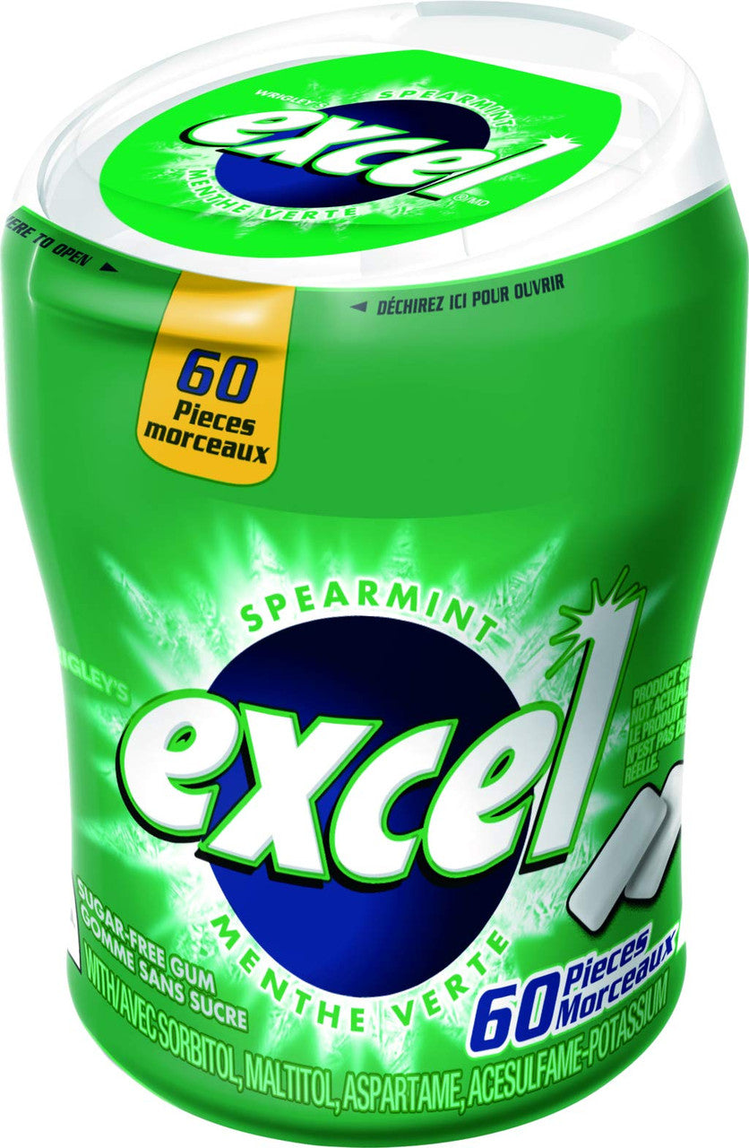 Excel Sugar-Free Gum, Spearmint, 6x60ct, 360 Pieces {Imported from Canada}