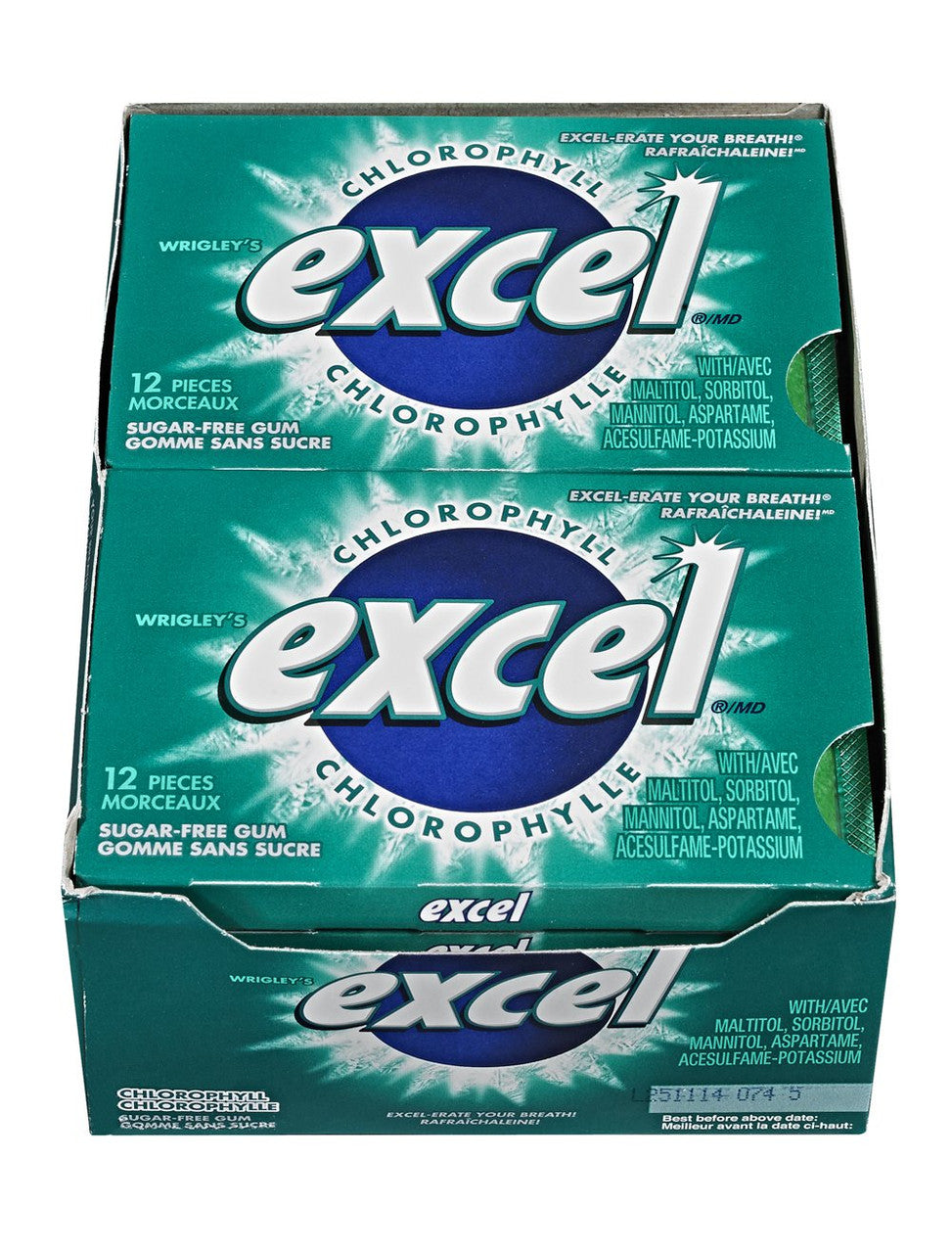 Excel Sugar-Free Gum, Chlorophyll, 12 Count {Imported from Canada}