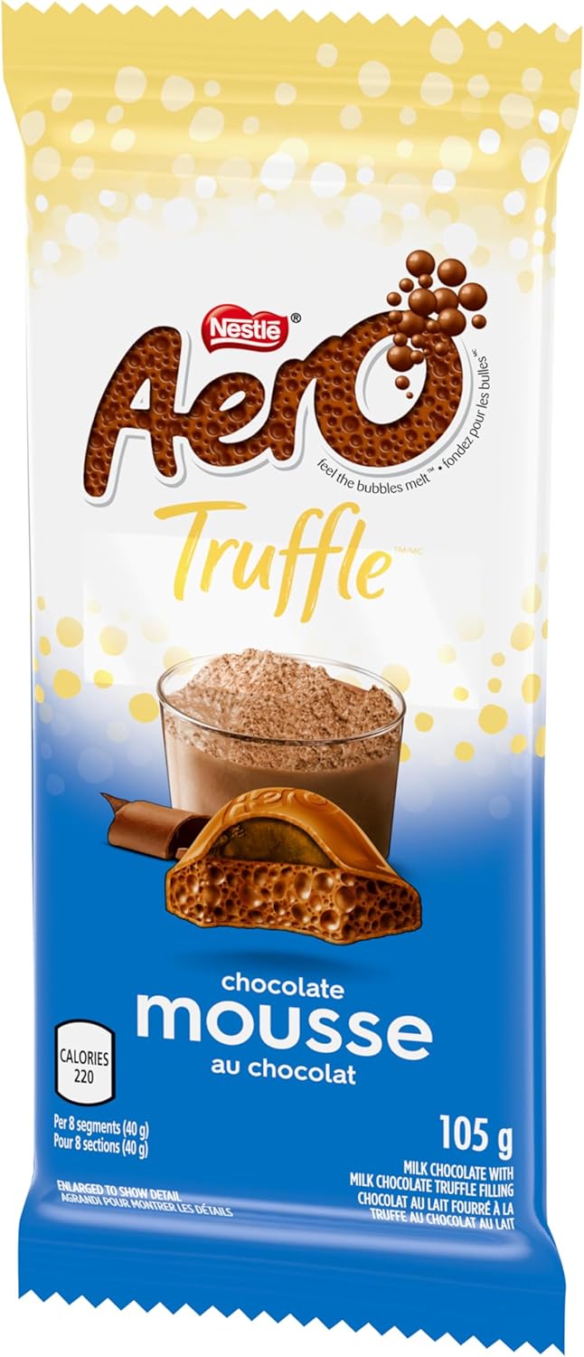 Angle of Nestle AERO Truffle Mousse Milk Chocolate Bar - 105g packaging with Nestle logo