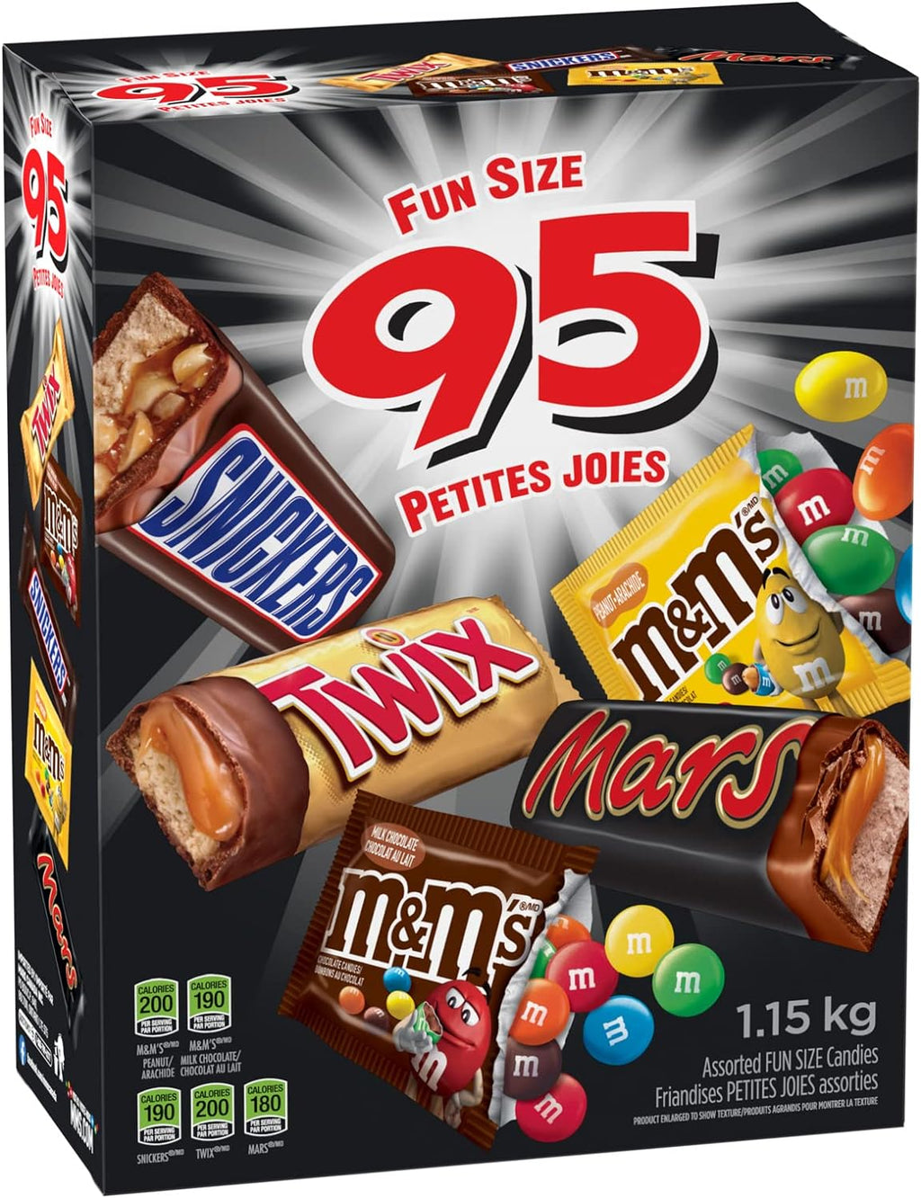 Mars Mixed Candy Bars - Snickers, Twix, Mars & M&M's, 95ct., 1.15kg/2.5 lbs.