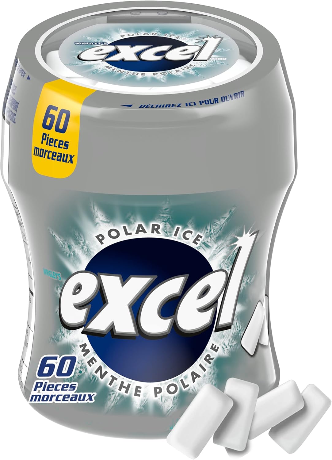 Excel Sugar-Free Gum, Polar Ice, 60pc Bottle, 6ct - Front Of One Bottle