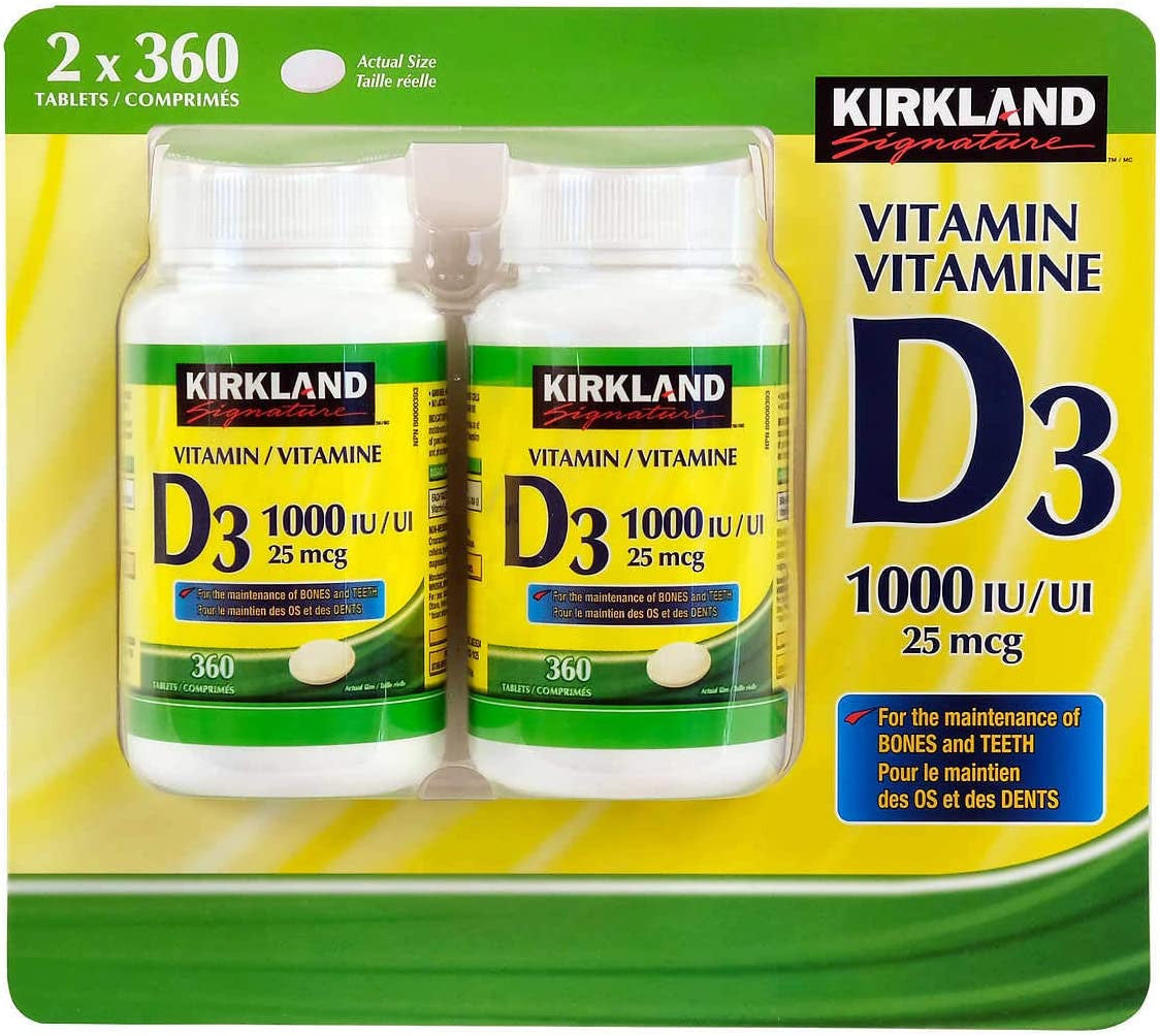 (Twin Pack) 2 x Kirkland Signature Vitamin D3 1000IU/25mcg, 360 tablets