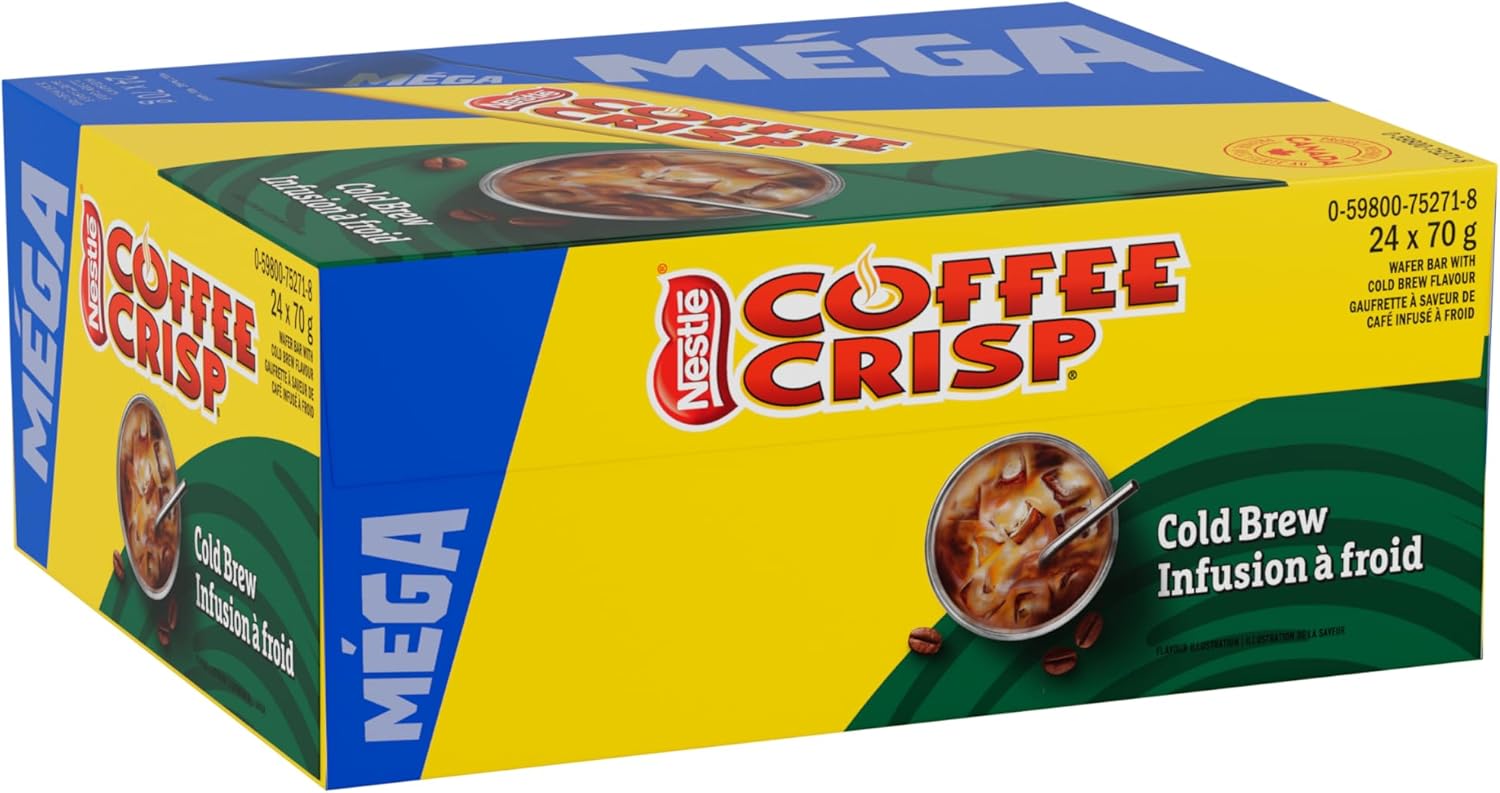 Box of Nestle Cold Brew Coffee Crisp Mega Bars 24 pack on a white background