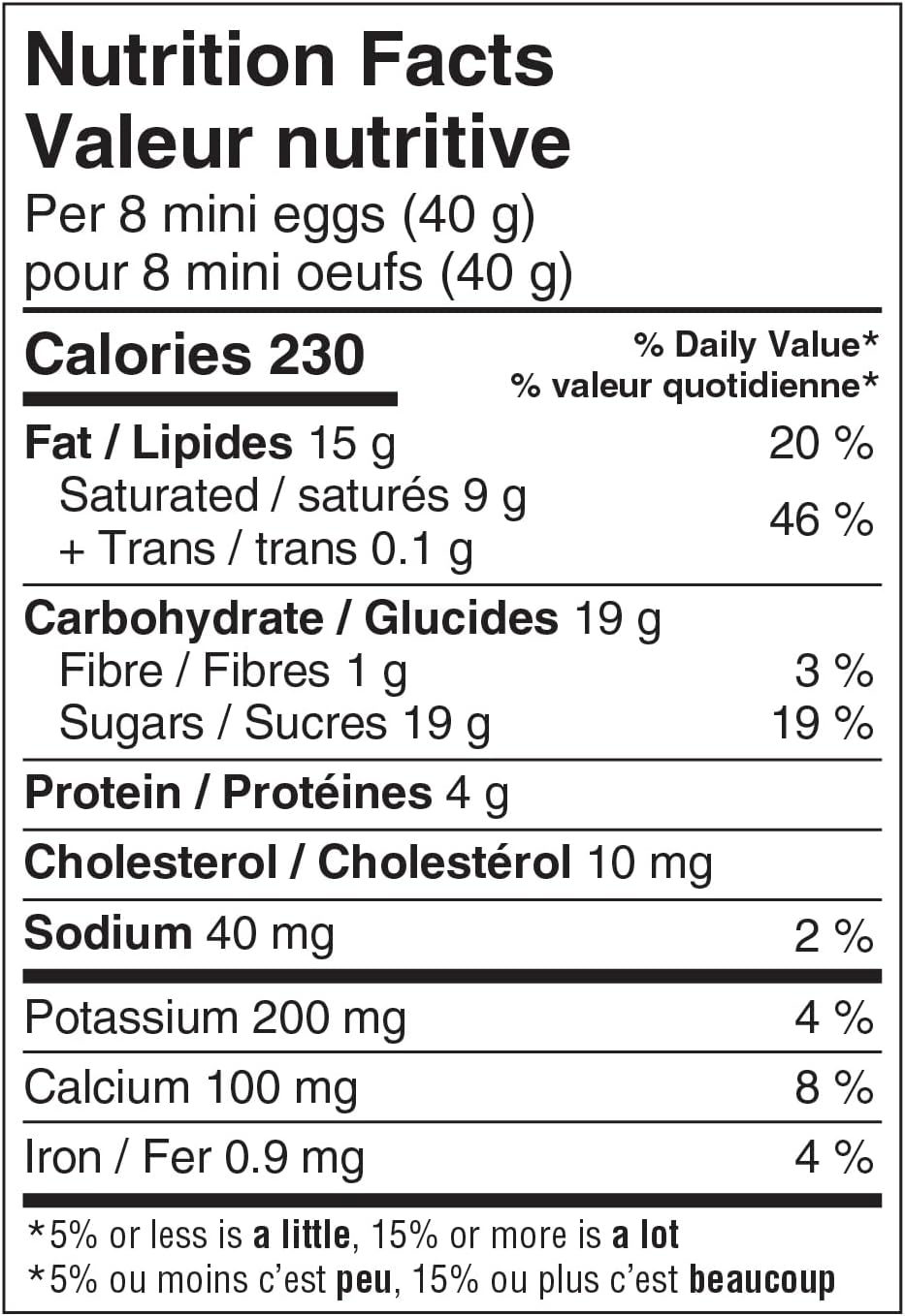Kinder Mini Eggs With Cocoa Filling, 182g/6.4 oz. - Nutrition Facts Label
