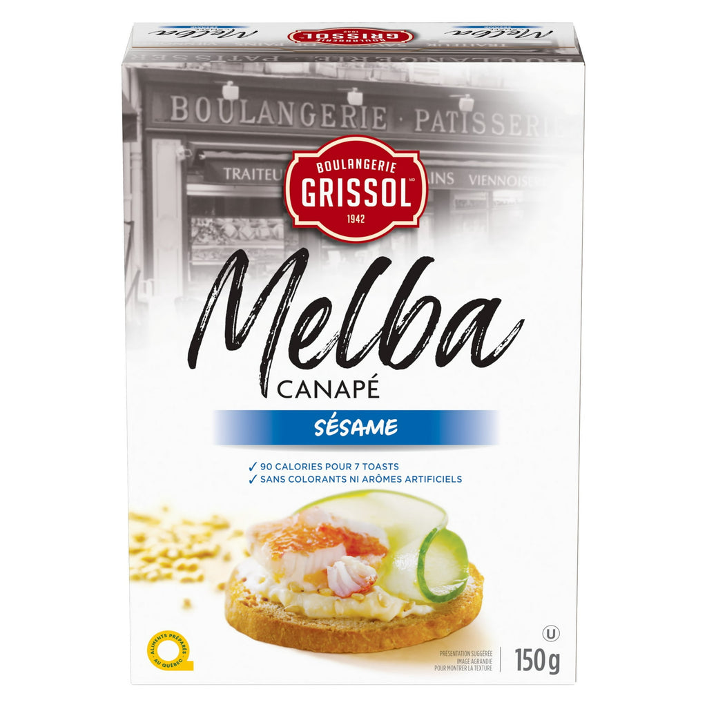 Boulangerie Grissol Melba Canape, Sesame, 150g, front of box.