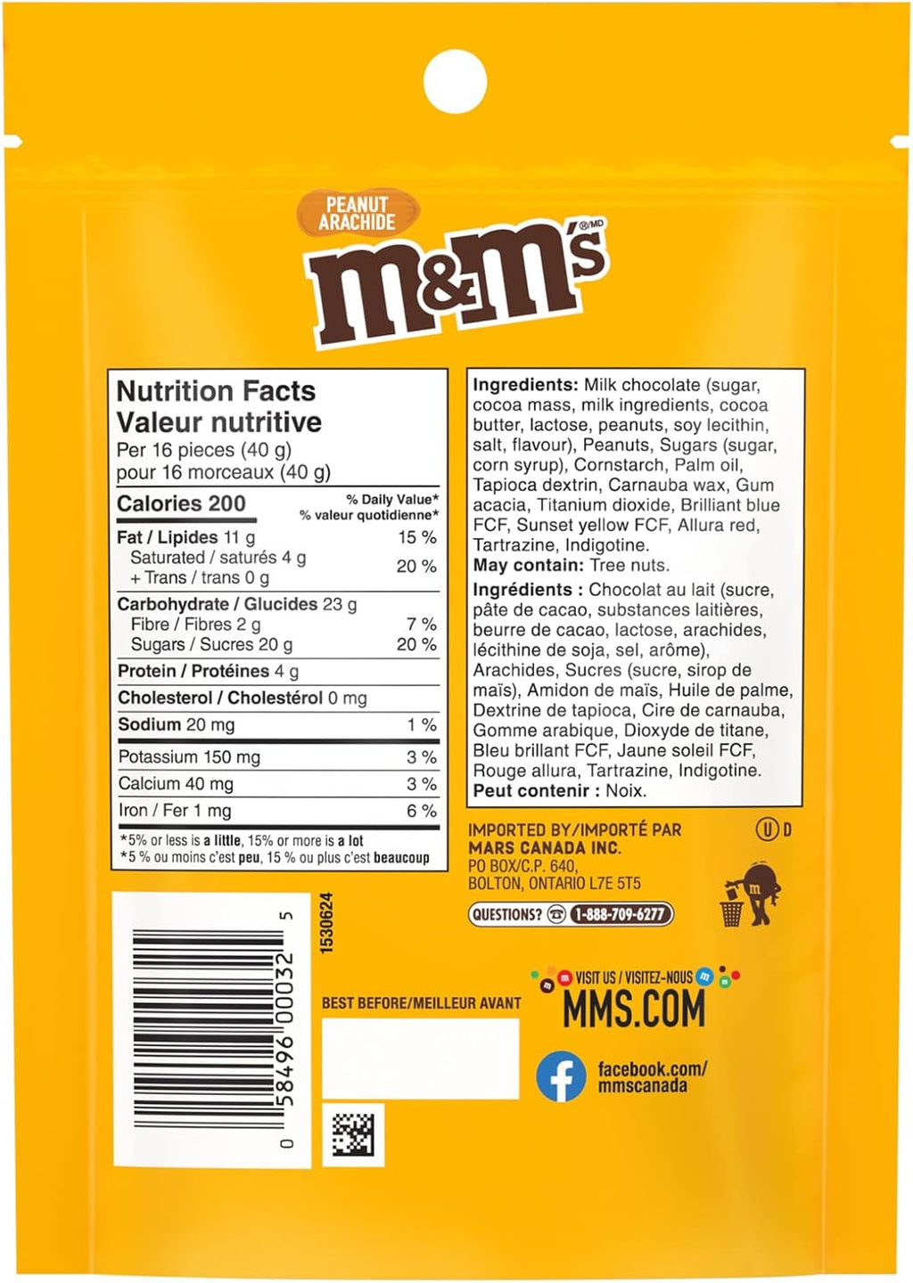 M&M's Peanut Candies, Stand up Pouch, 200g/7.1oz., {Imported from Canada}