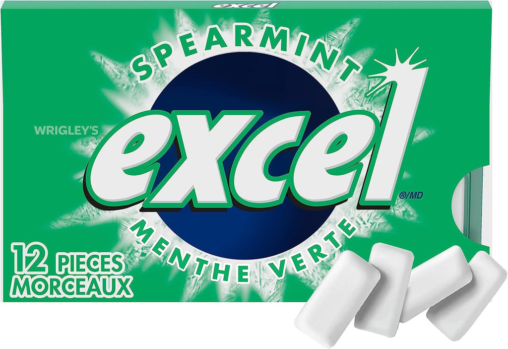 Excel Sugar-Free Gum, Spearmint, 12 Count (2 Pack) {Imported from Canada}