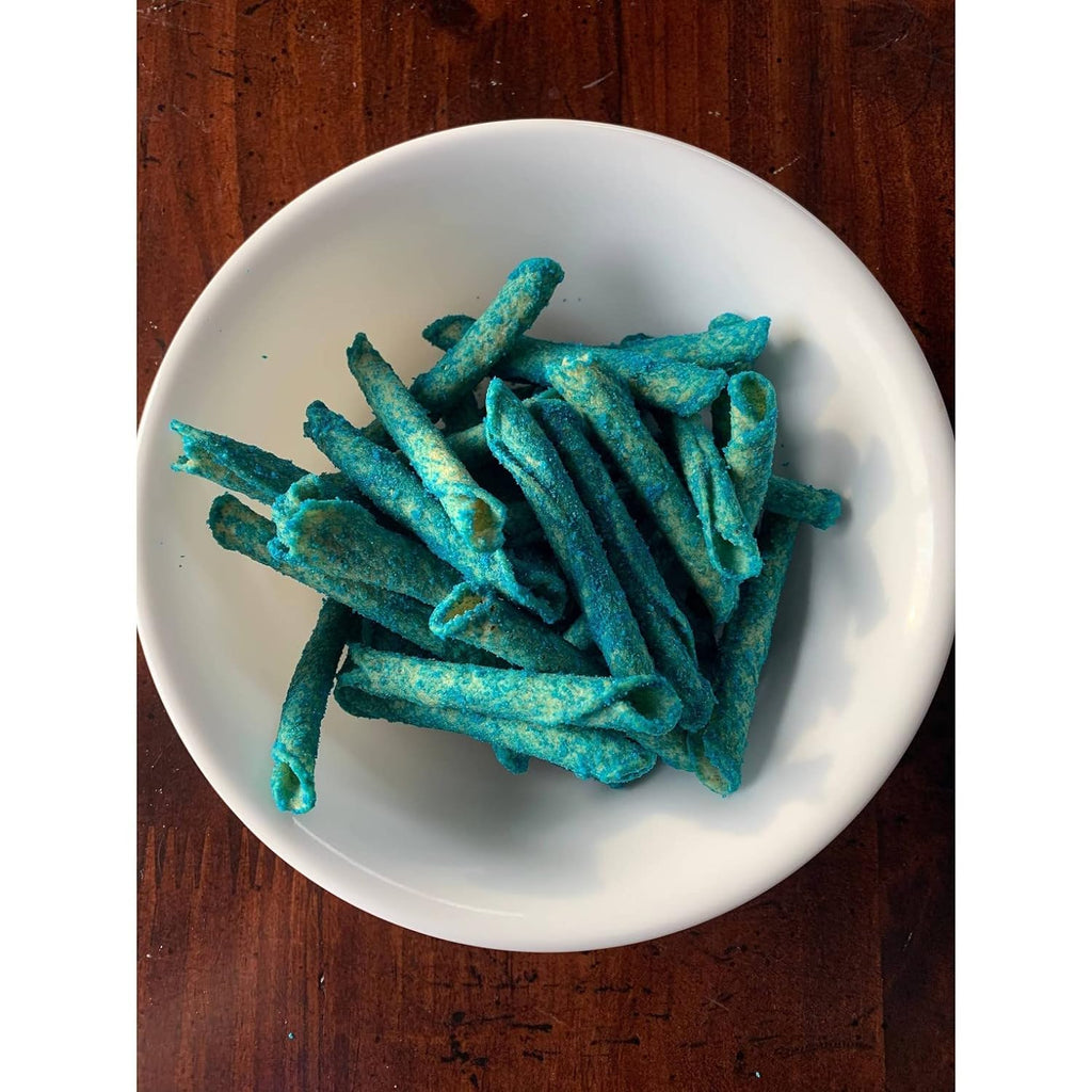 Takis Blue Heat Rolled Tortilla Chips, 80g, takis in a bowl.