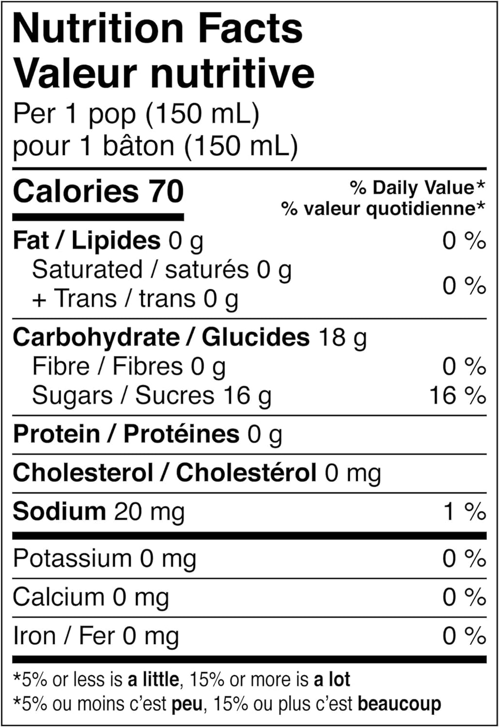 Welch's Lemonade Giant Freezies Nutrition Facts Label