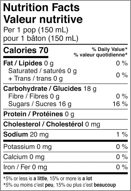 Welch's Lemonade Giant Freezies Nutrition Facts Label