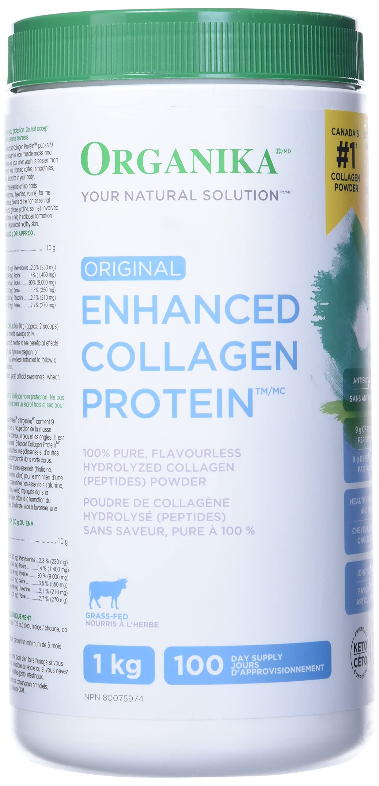 Organika Enhanced Collagen Protein, Original, 1kg/35.3 oz. Container