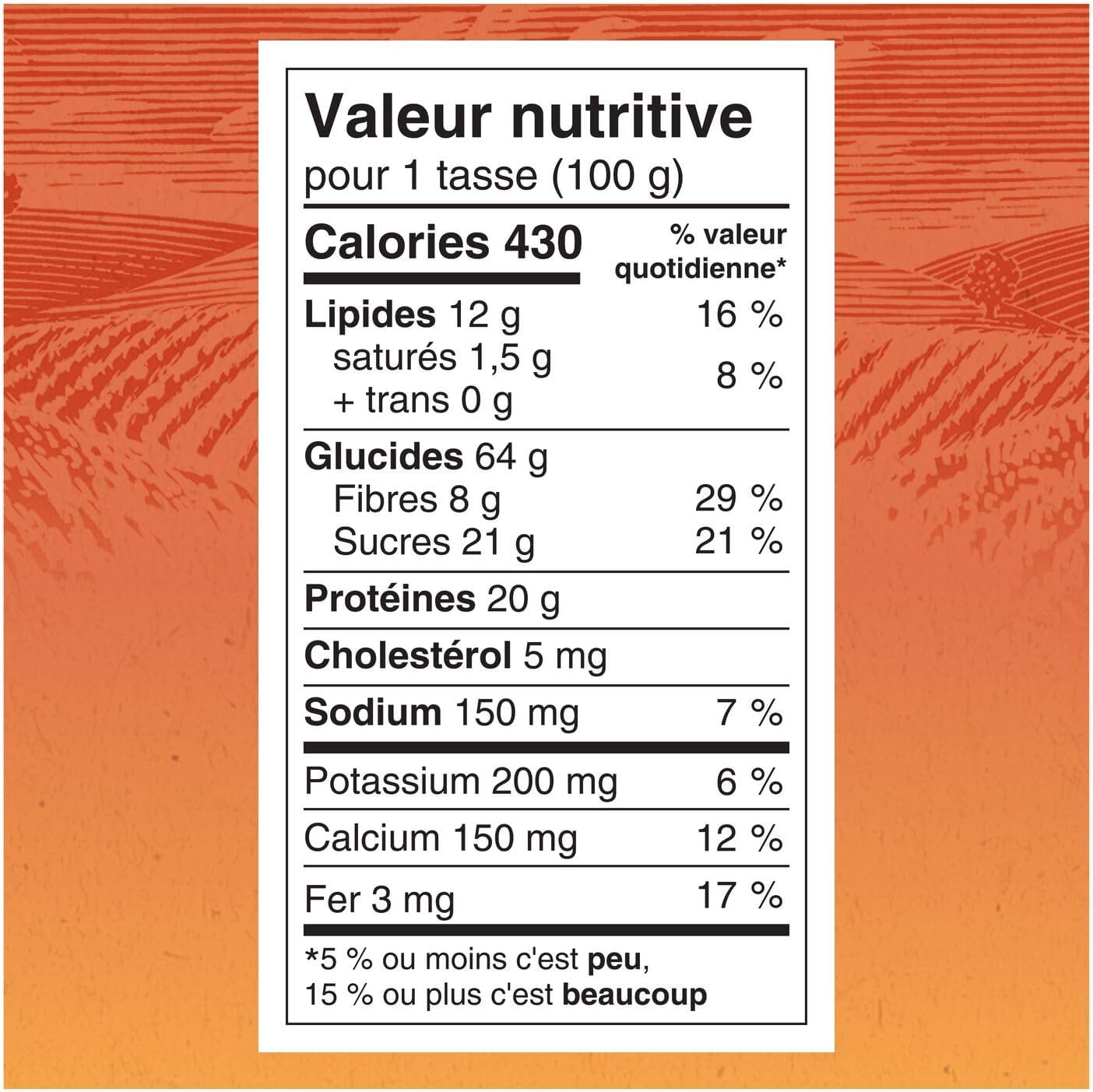 Quaker Harvest Crunch Protein Cereal, Oat, Chocolate & Almond, nutrition facts label, french 
