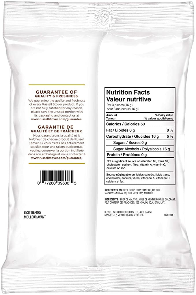 Russell Stover, Starlight Mints, No Sugar Added Hard Candies, 150g/5.3oz. - Back