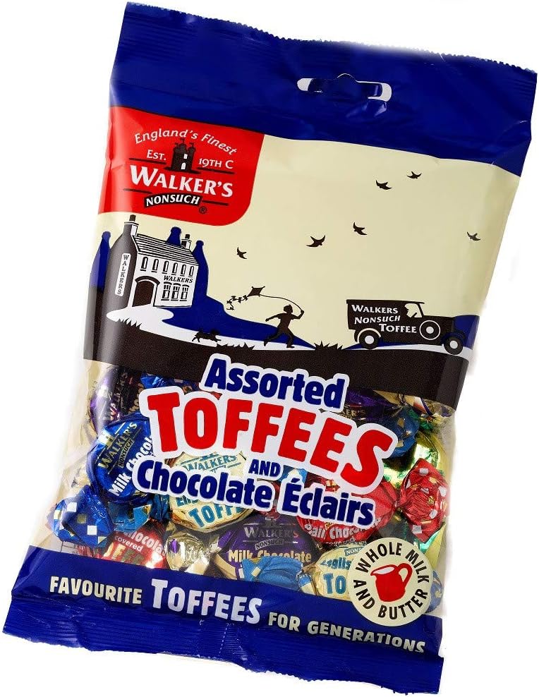 Walker's Nonsuch Assorted Toffees and Chocolate Eclairs, 150g/5.3 oz., Bag, front of bag.