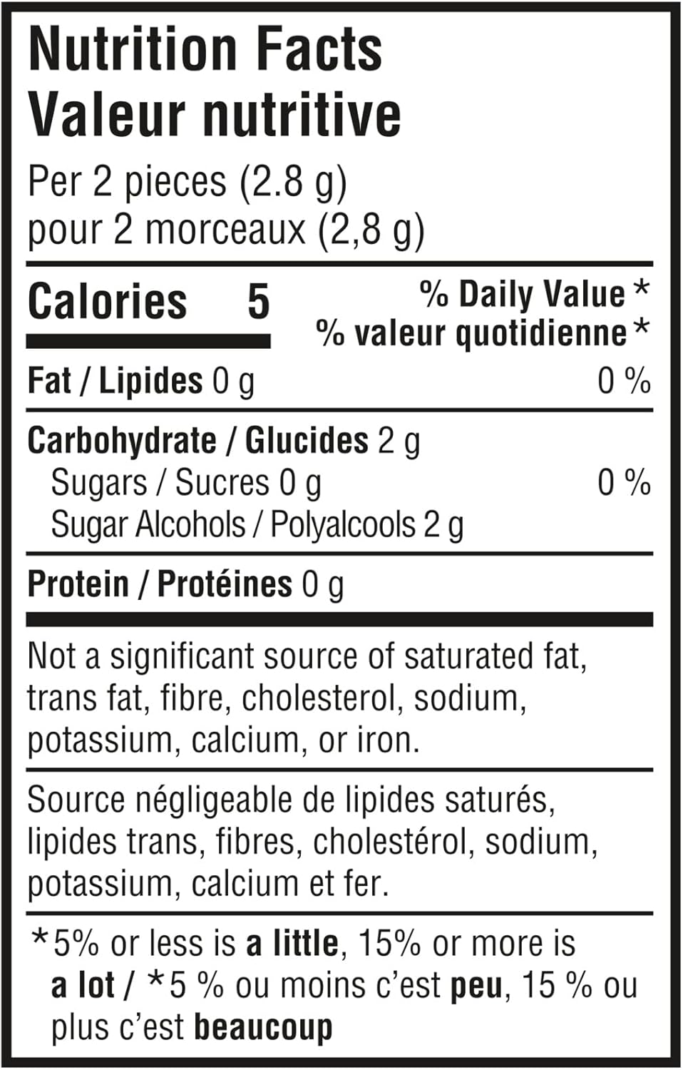 Excel Sugar-Free Gum, Polar Ice, 12pc - Nutrition Facts Label