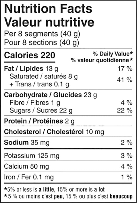 Nutrition facts label for Nestle AERO Truffle Mousse Milk Chocolate Bar - 105g with detailed calorie and ingredient information.