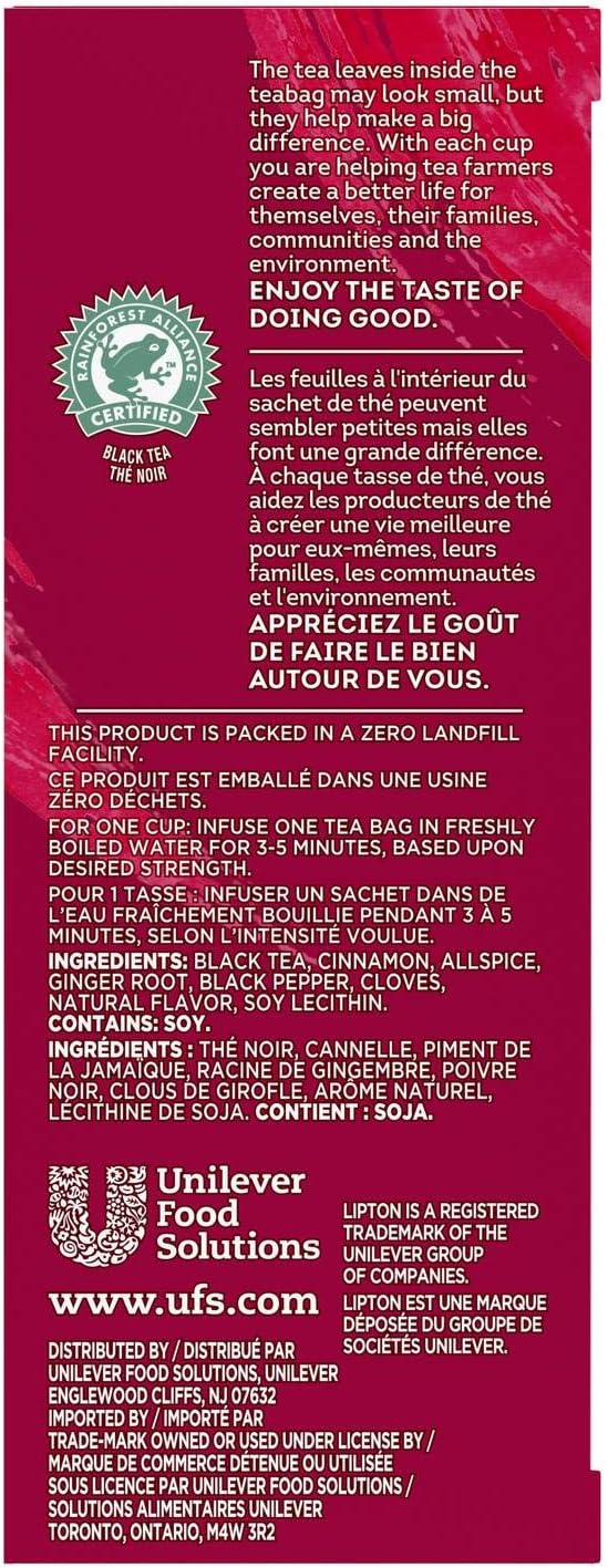 Lipton Energize Spiced Chai Black Tea back