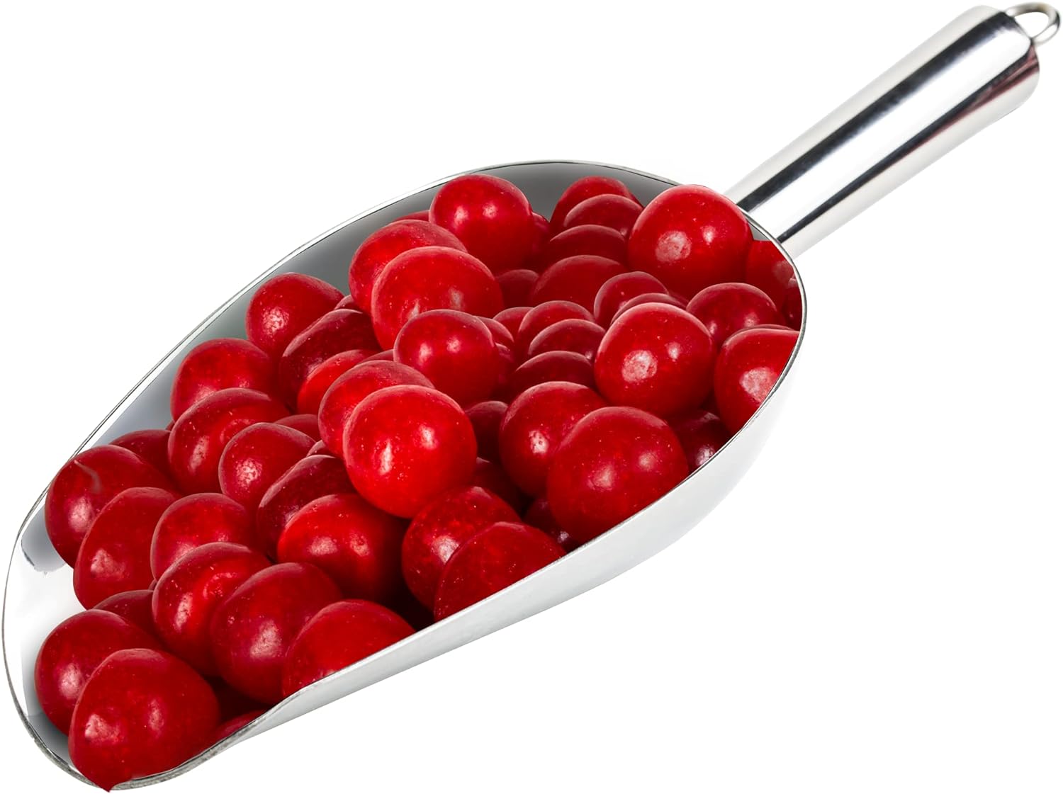 McCormicks Sour Cherry Balls, Bulk Candy, 1kg, picture of sour cherry balls in a scoop.