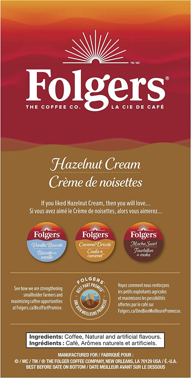 Folgers Hazelnut Cream Coffee K-cups, 30 Count, 270g/9.5 oz. Box {Imported from Canada}