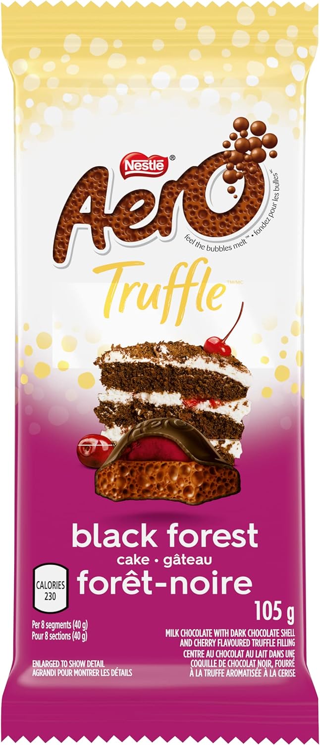 Front of Nestle Aero Truffle Black Forest Cake Chocolate Bar, 105g/3.7oz., Bar