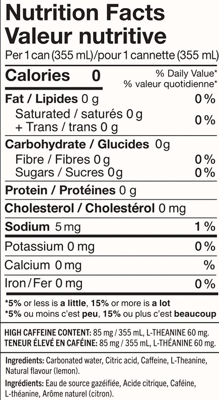 Wakewater Caffeinated Sparkling Water Beverage, Lemon Flavor, 355mL/12.4 oz. Can {Imported from Canada}