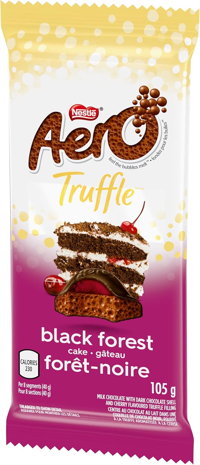 Front of Nestle Aero Truffle Black Forest Cake Chocolate Bar, 105g/3.7oz., Bar