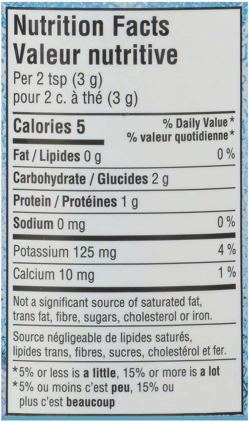Nutrition facts label for Tim Hortons 100% Colombian Instant ICED COFFEE (Medium) 100g/3.5 oz.