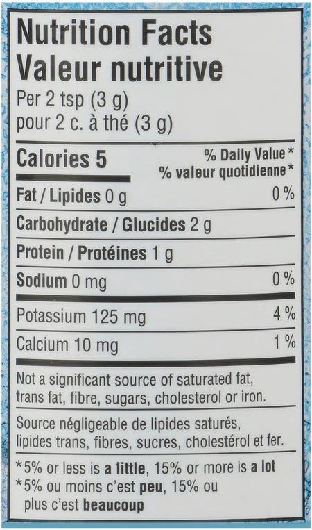 Nutrition facts label for Tim Hortons 100% Colombian Instant ICED COFFEE (Medium) 100g/3.5 oz.
