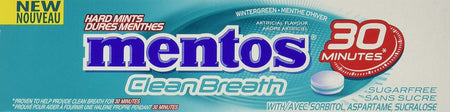 Mentos Clean Breath Mints, Wintergreen, 30 pc/Pack of 12, Package, side of package.