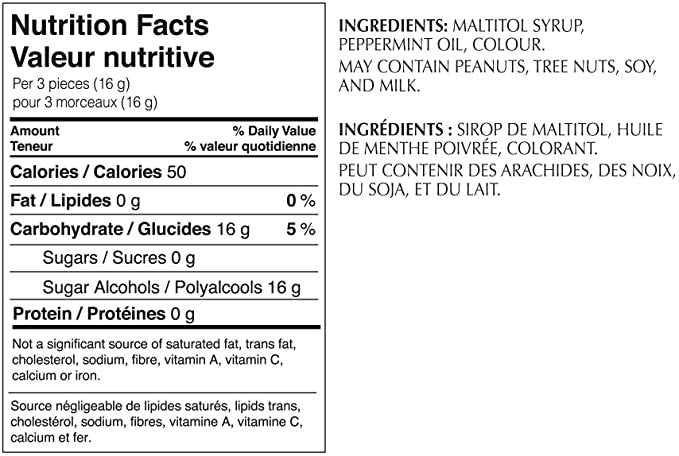 Russell Stover, Starlight Mints, No Sugar Added Hard Candies, 150g/5.3oz. - Nutrition Facts & Ingredients Label