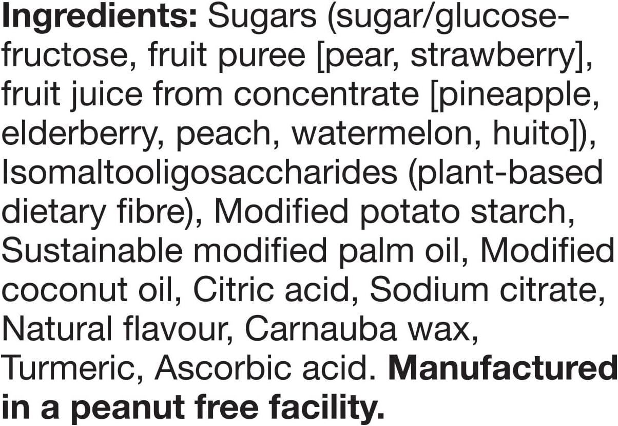 Dare Real Fruit Gummies, Paradise Punch, 120g, ingredients label.
