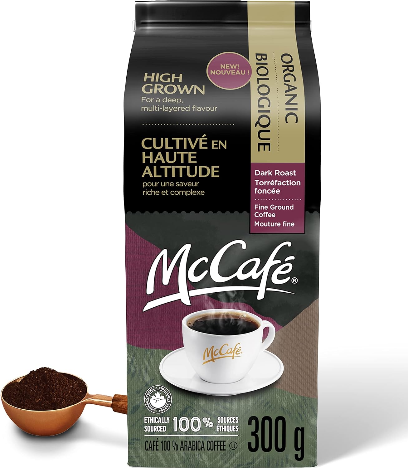 McCafe Organic High Grown, Dark Roast Ground Coffee, 300g/10.5 oz Bag