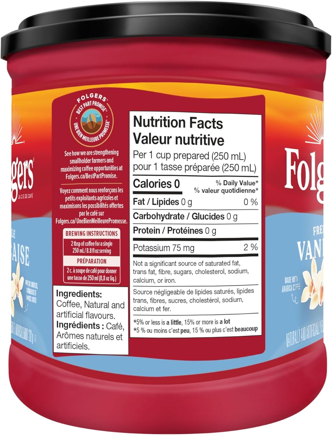 Folgers French Vanilla Coffee, Premium Ground Coffee - 272g/9.5 oz