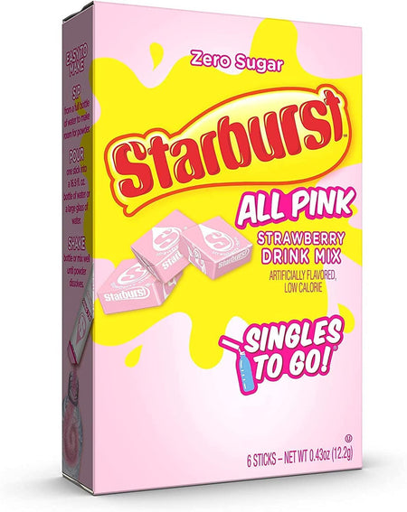 Starburst Zero Sugar All Pink Strawberry Drink Mix, 6 packets, 12.2g/0.4 oz. Box {Imported from Canada}