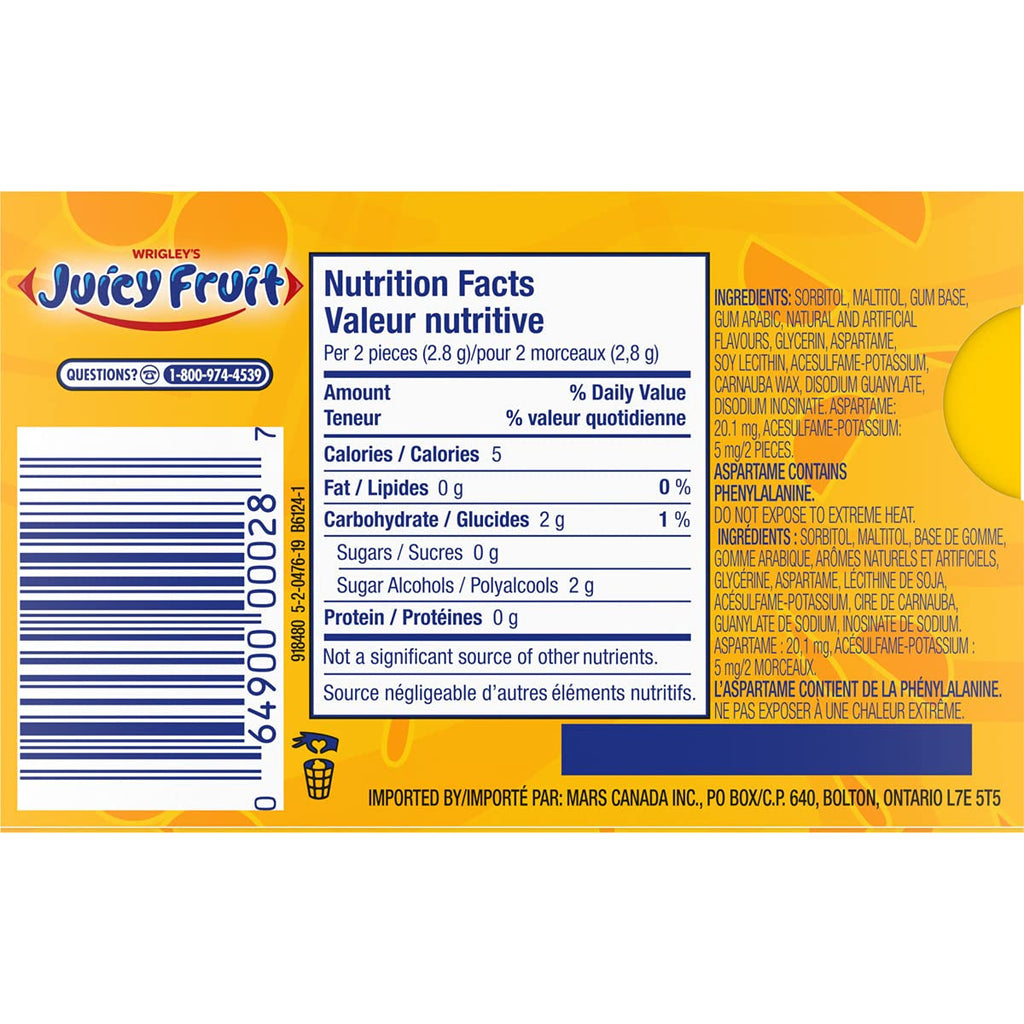 Juicy Fruit Sugar-Free Gum, The Original, 12 Count {Imported from Canada}