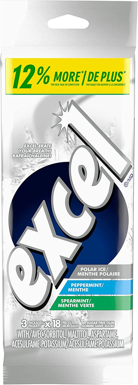 Excel Variety Pack 54-Pieces of Gum, 3 x 18ct {Imported from Canada}