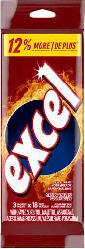 Excel Sugar-Free Gum, Cinnamon Inferno, 3-Pack, 18 pieces each {Imported from Canada}