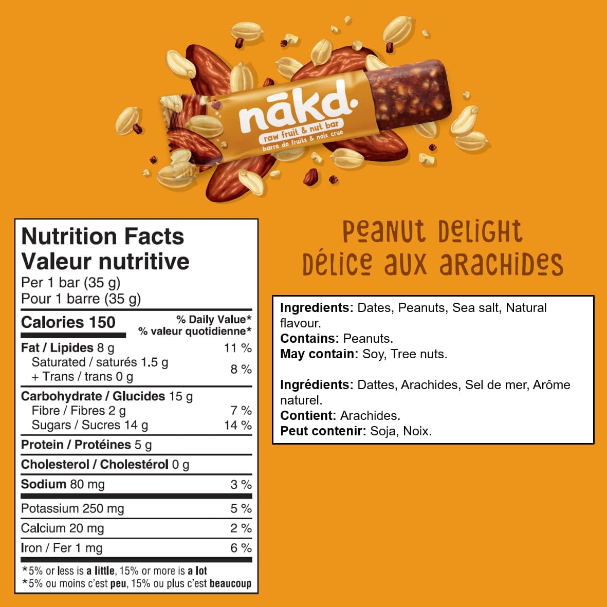 Nakd. Peanut Delight Bars Ingredients & Nutrition Labels