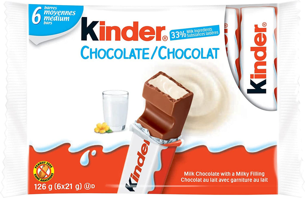 Kinder Milk Chocolate Single Bars, 6ct, 126g/4.4 oz. Box {Imported from Canada}