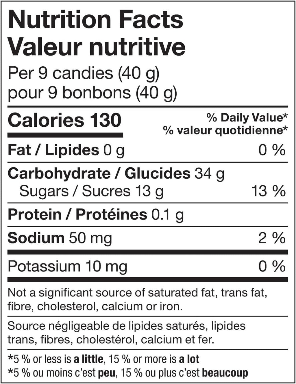 Dare Real Fruit Gummies, Paradise Punch, 120g, nutrition facts label.