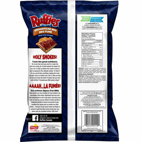 Ruffles, Smokehouse BBQ Potato Chips, 220g/7.8oz., {Imported from Canada}