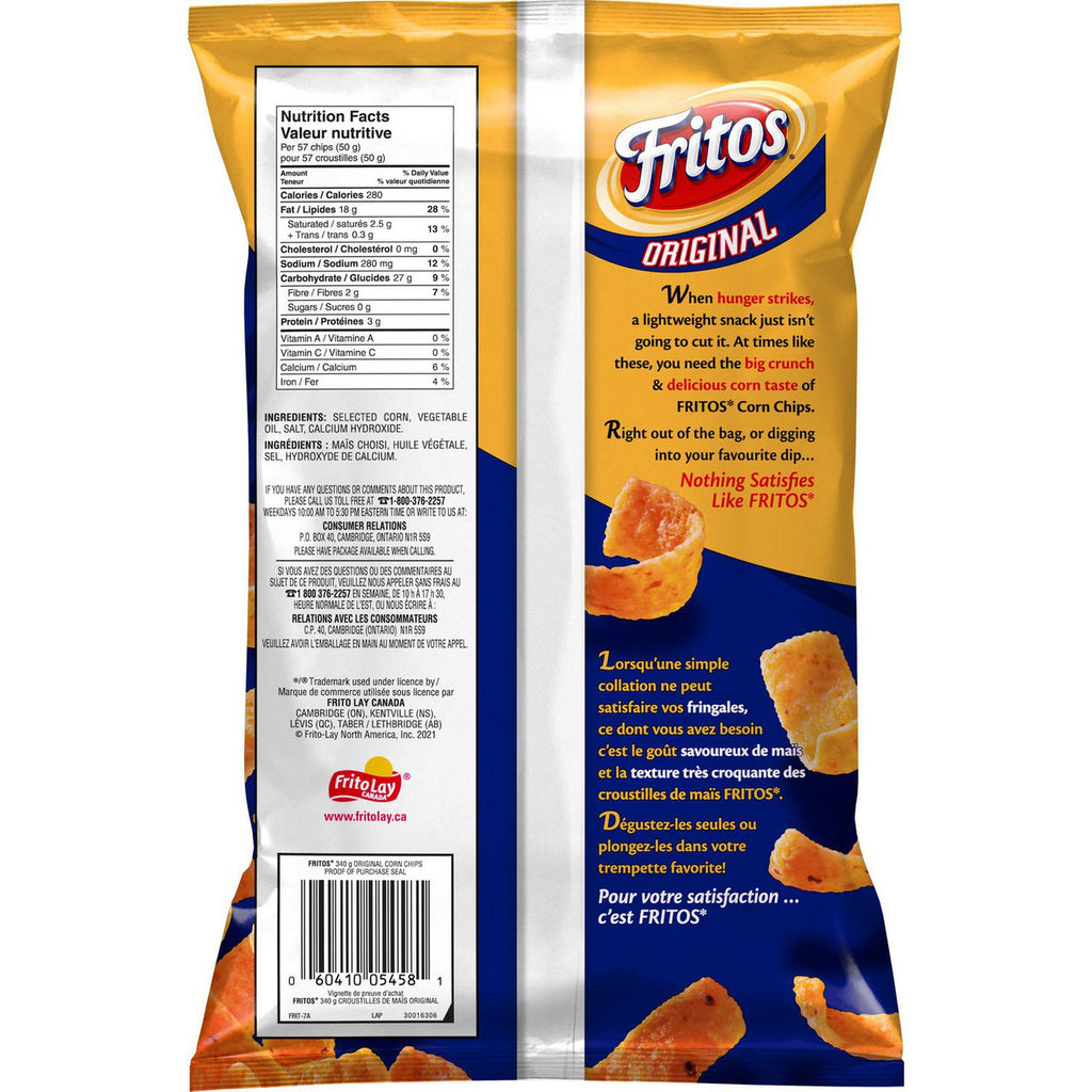 Fritos Original Corn Chips, 340g/12 oz., Bag, {Imported from Canada}