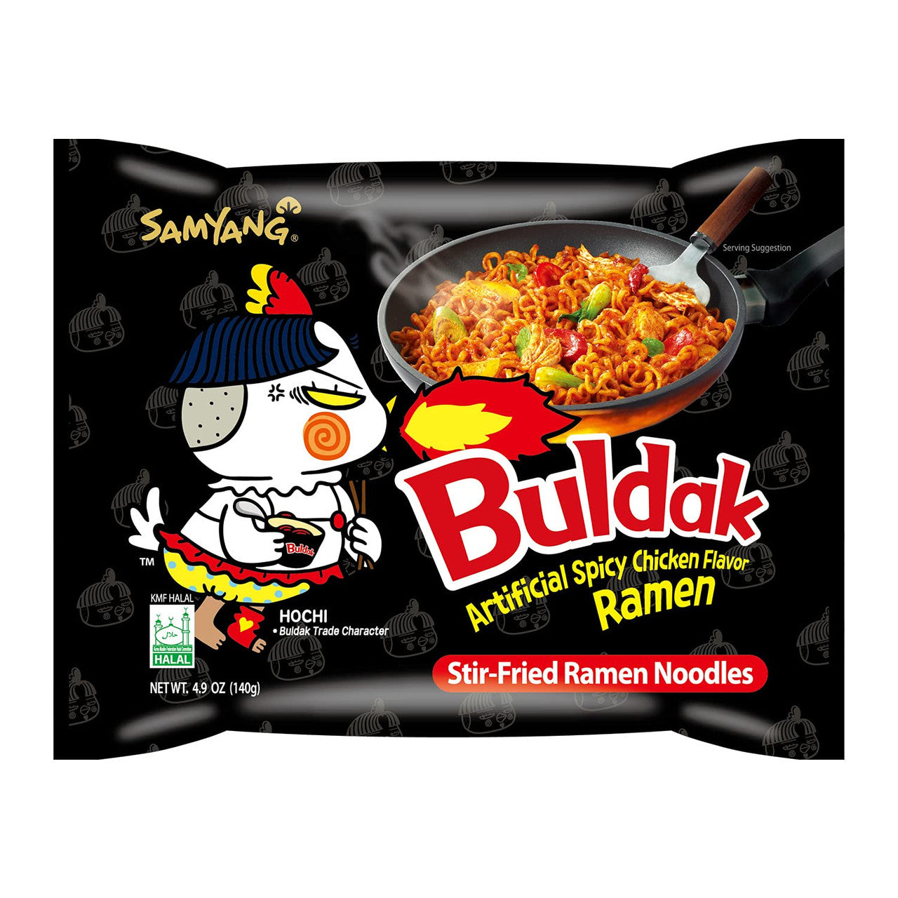 Samyang Buldak Korean Artificial Hot Spicy Chicken Stir-Fried Ramen Noodles, 700g/24.7 oz. (5 x 140g/4.9 oz.), Bag {Imported from Canada}