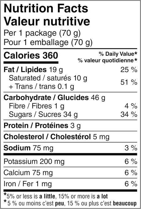 Nutrition facts label for Nestle Cold Brew Coffee Crisp Mega Bars on a white backround