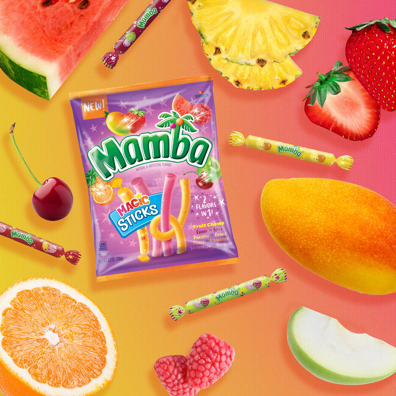 Mambo Candy Ropes Mamba Magic Sticks Chewy Candy, 150g/5.2 oz