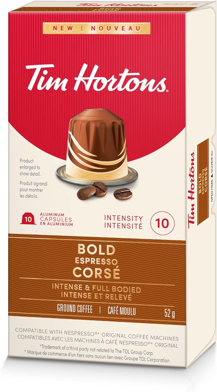 Tim Hortons Bold Espresso, Intense & Full Bodied Coffee, Nespresso Aluminum Capsules, 10 Capsules, 52g/1.8 oz