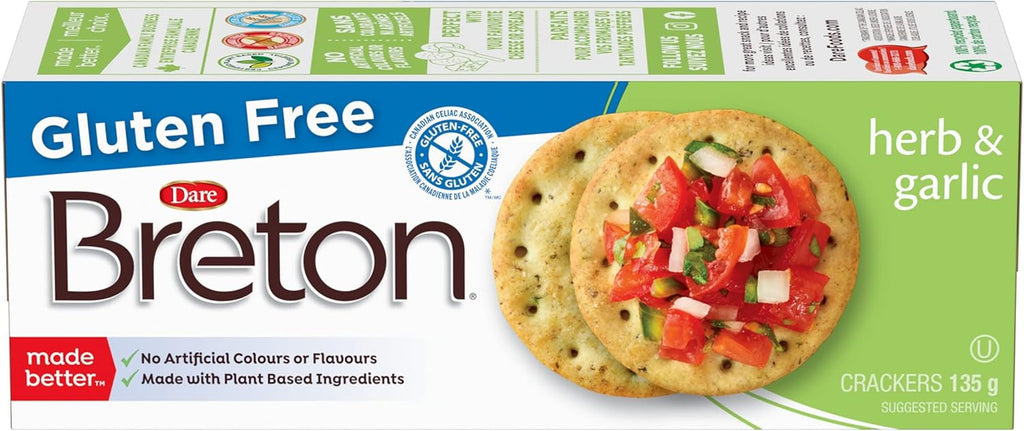 Dare Breton Gluten Free Herb & Garlic Crackers, 135g/4.7 oz. Box {Imported from Canada}